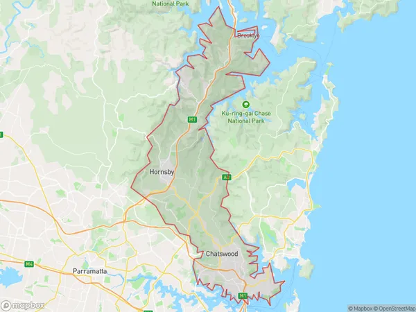 Sydney North Sydney and Hornsby, New South Wales Polygon Area Map