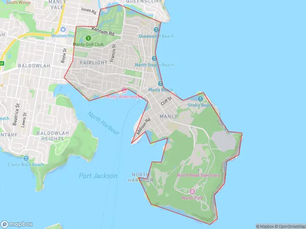 Manly Fairlight, New South Wales Polygon Area Map