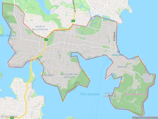 Manly, New South Wales Polygon Area Map