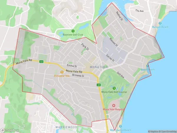 Mona Vale Warriewood (North), New South Wales Polygon Area Map