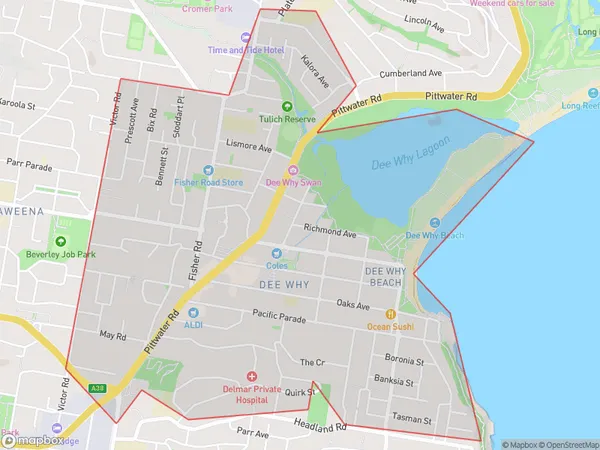 Dee Why North Curl Curl, New South Wales Polygon Area Map