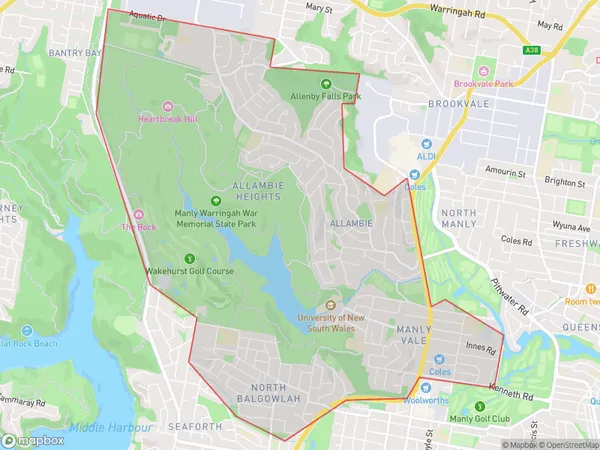 AU PostCode 2093 Suburbs Map for Manly Vale - Allambie Heights