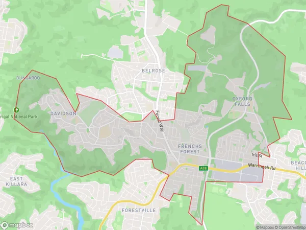 Frenchs Forest Oxford Falls, New South Wales Polygon Area Map