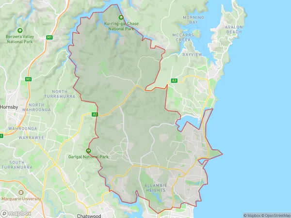 Warringah, New South Wales Polygon Area Map