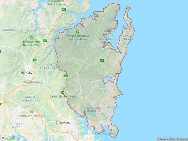 Sydney Northern Beaches, New South Wales Polygon Area Map