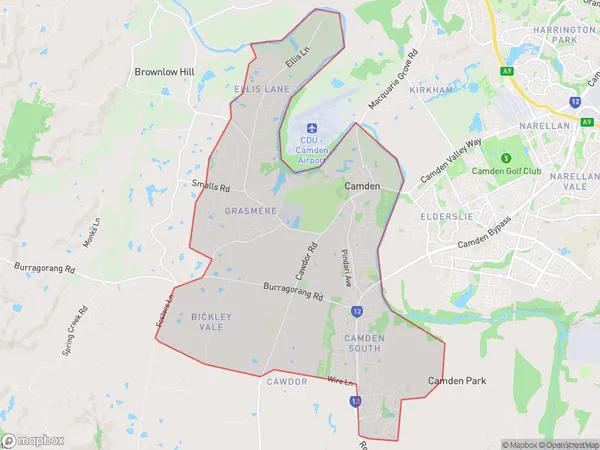 AU PostCode 2570 Suburbs Map for Camden - Ellis Lane