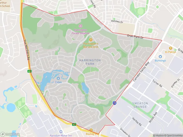 Harrington Park, New South Wales Polygon Area Map