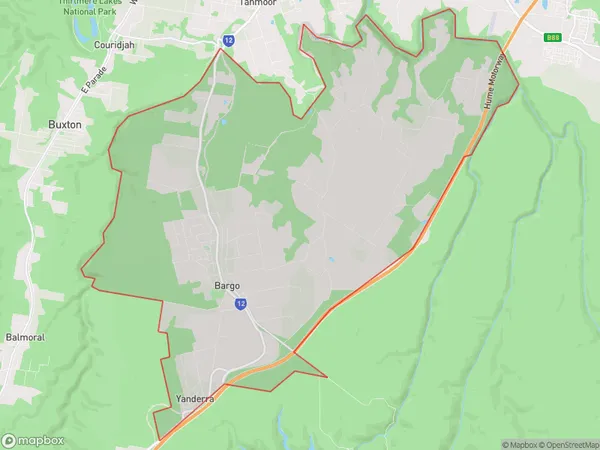 AU PostCode 2574 Suburbs Map for Bargo