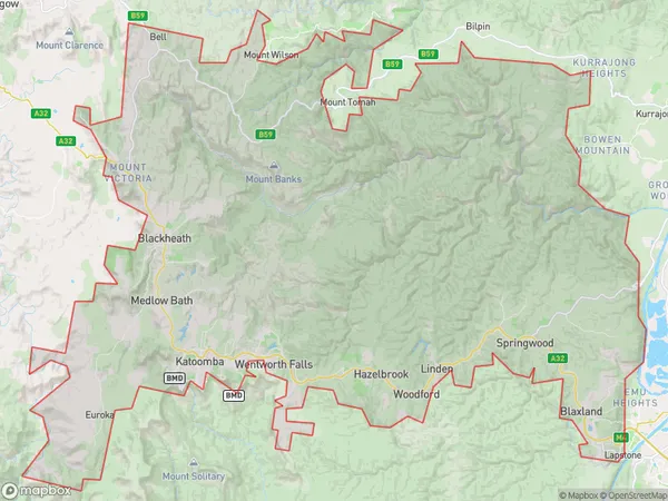 Blue Mountains, New South Wales Polygon Area Map