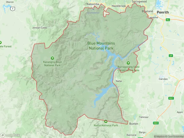 AU PostCode 2787 Suburbs Map for Blue Mountains - South