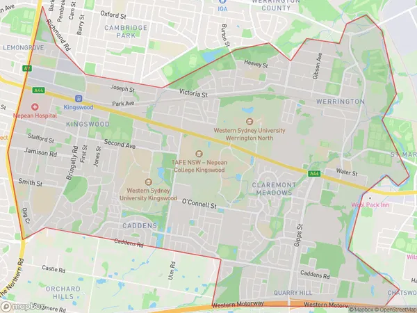 Kingswood Werrington, New South Wales Polygon Area Map