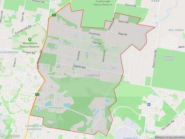 Jordan Springs Llandilo, New South Wales Polygon Area Map