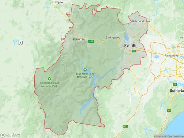 Sydney Outer West and Blue Mountains, New South Wales Polygon Area Map