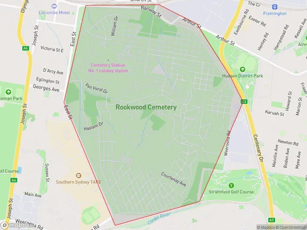 Postal Code 2141 Regions Map for Rookwood Cemetery