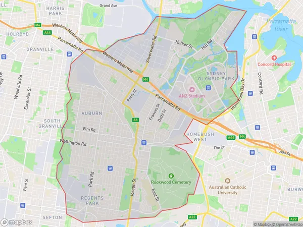 Auburn, New South Wales Polygon Area Map