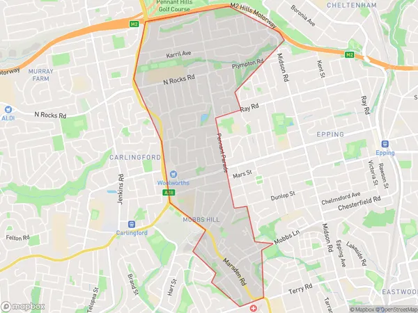 Carlingford East, New South Wales Polygon Area Map