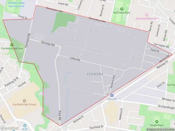 Yennora Industrial, New South Wales Polygon Area Map