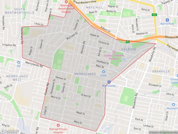 Merrylands Holroyd, New South Wales Polygon Area Map