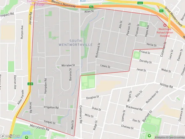 South Wentworthville, New South Wales Polygon Area Map