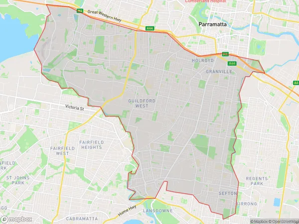 Merrylands Guildford, New South Wales Polygon Area Map