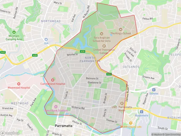 ZipCode 1750 Areas Map for North Parramatta