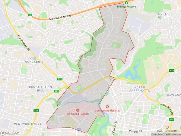 ZipCode 2152 Areas Map for Northmead