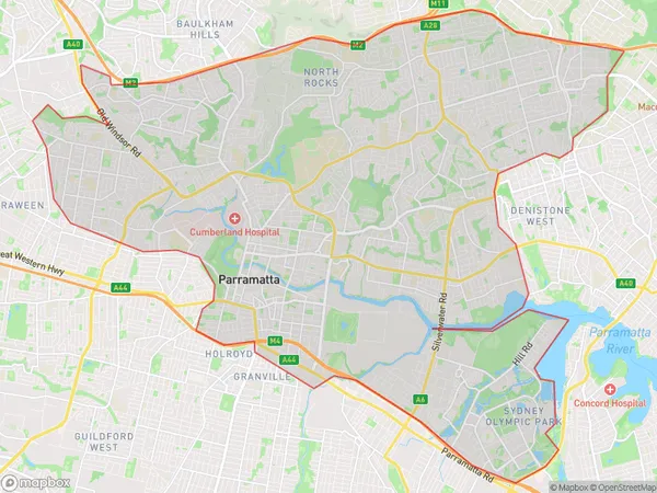 ZipCode 2150 Areas Map for Parramatta - Rosehill