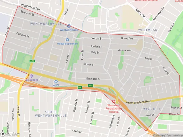 Wentworthville Westmead, New South Wales Polygon Area Map