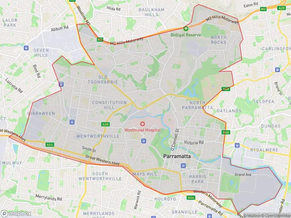 Parramatta, New South Wales Polygon Area Map