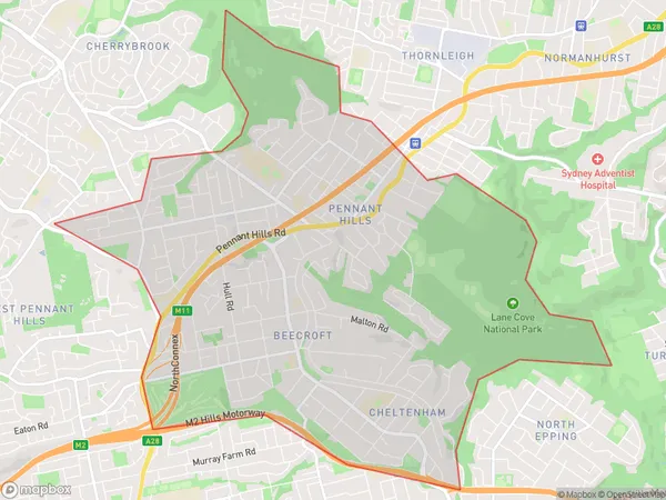 ZipCode 1715 Areas Map for Pennant Hills - Cheltenham