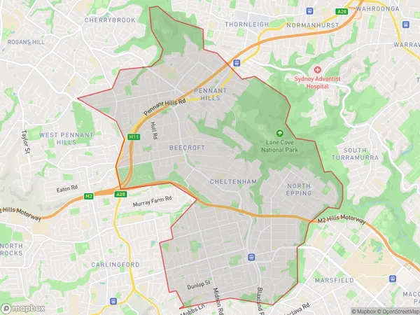 Pennant Hills Epping, New South Wales Polygon Area Map