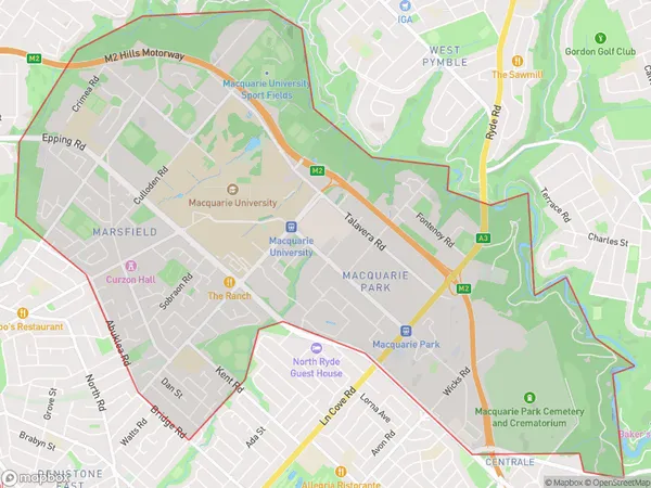 Macquarie Park Marsfield, New South Wales Polygon Area Map