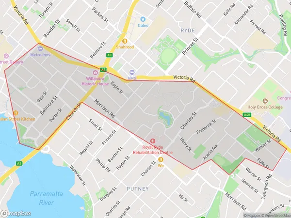 Ryde South, New South Wales Polygon Area Map