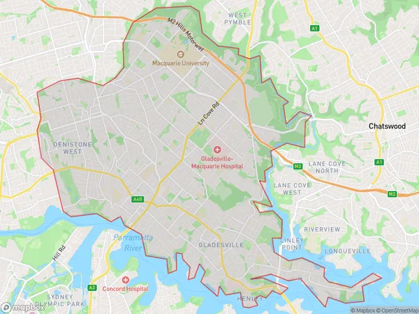 Ryde Hunters Hill, New South Wales Polygon Area Map