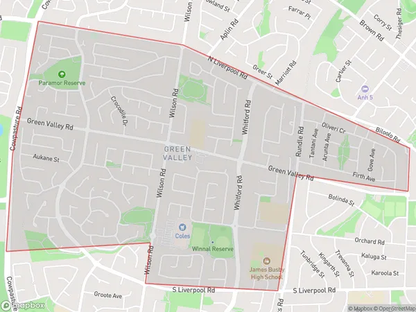 Postal Code 2168 Regions Map for Green Valley