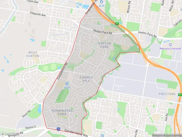 AU PostCode 2171 Suburbs Map for Hoxton Park - Carnes Hill - Horningsea Park