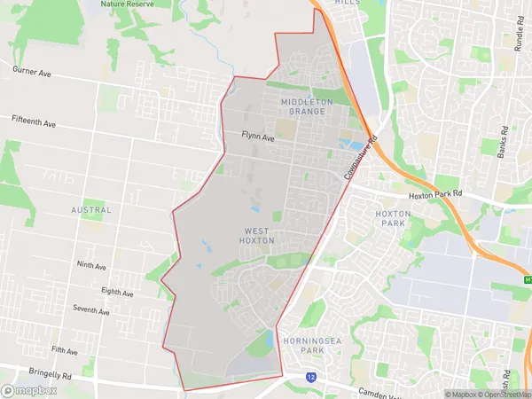 West Hoxton Middleton Grange, New South Wales Polygon Area Map