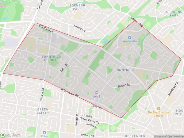 ZipCode 2177 Areas Map for Bonnyrigg Heights - Bonnyrigg