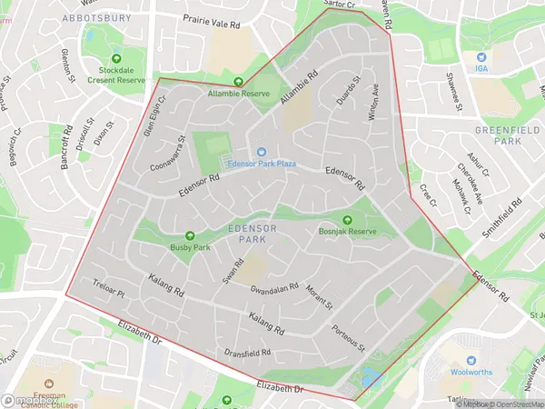 AU PostCode 2176 Suburbs Map for Edensor Park