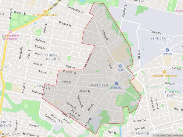 Fairfield, New South Wales Polygon Area Map