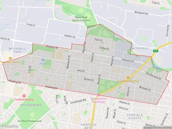 Smithfield Wetherill Park, New South Wales Polygon Area Map