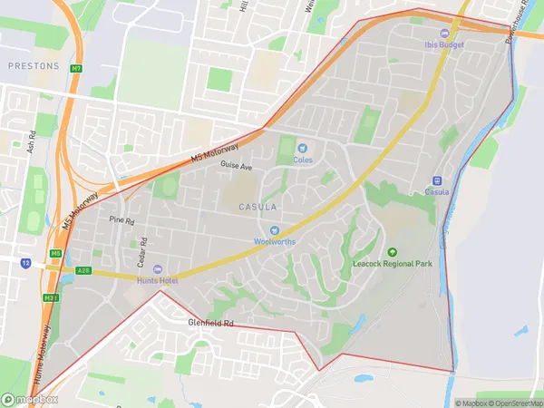 ZipCode 2170 Areas Map for Casula