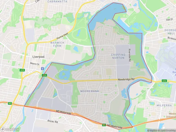 AU PostCode 2170 Suburbs Map for Chipping Norton - Moorebank