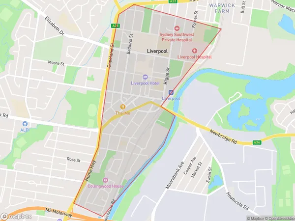 Liverpool East, New South Wales Polygon Area Map