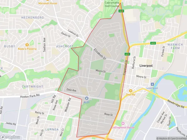 Liverpool West, New South Wales Polygon Area Map