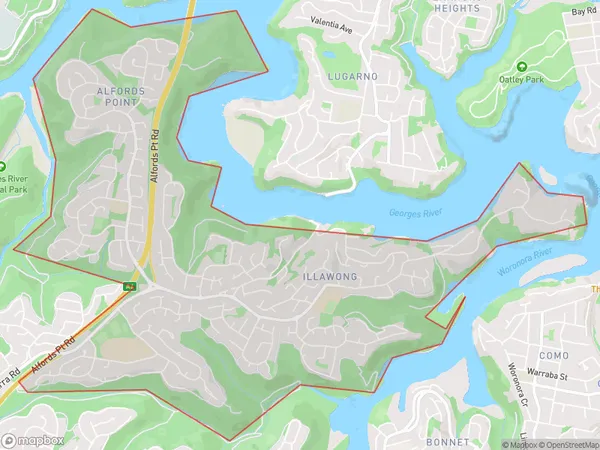 AU PostCode 2234 Suburbs Map for Illawong - Alfords Point