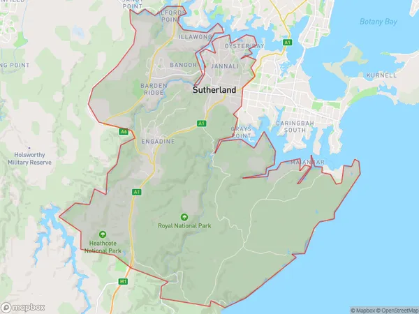 Sutherland Menai Heathcote, New South Wales Polygon Area Map