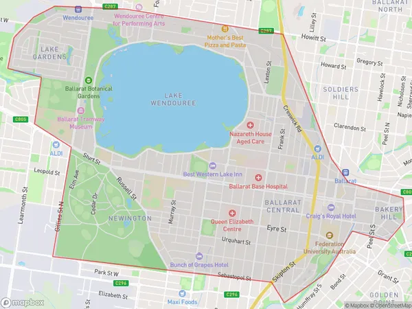 Ballarat, Victoria Polygon Area Map