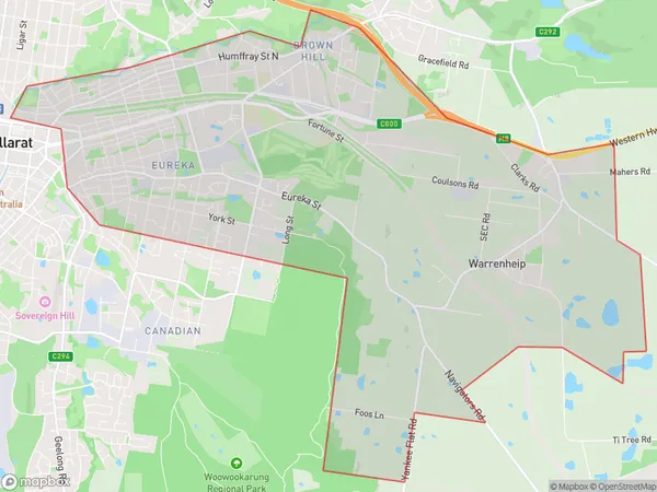 Ballarat East Warrenheip, Victoria Polygon Area Map