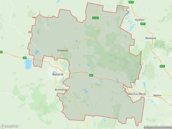 Creswick Daylesford Ballan, Victoria Polygon Area Map